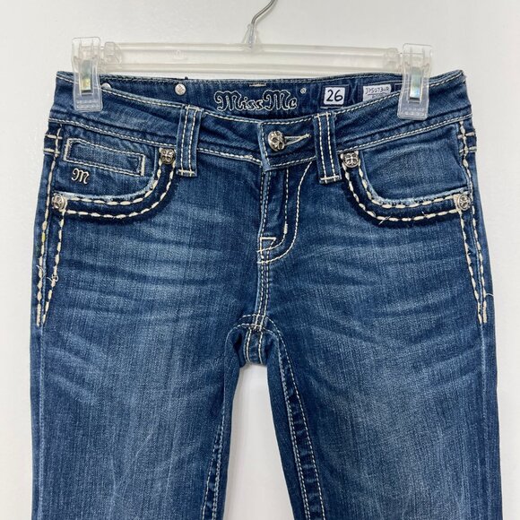 Miss Me Fleur de Lis boot cut embroidered women's jeans size 26 - Picture 4 of 7